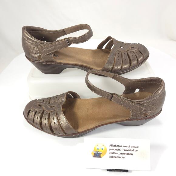 Clarks Strappy Slip On Casual Block Heel Loafer Womens Size 8 26069523 Brown - Picture 5 of 9